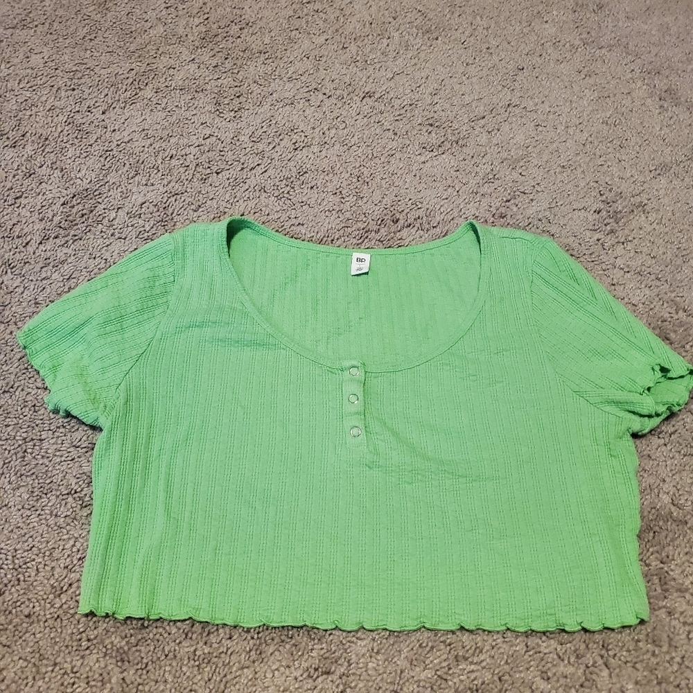 BP Green Ribbed Crop Top With Small Button Detail